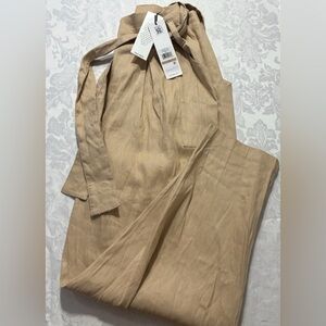 Calvin Klein Pants Womens 12 Straight Leg Ankle Linen Blend Belted Beige NWT
